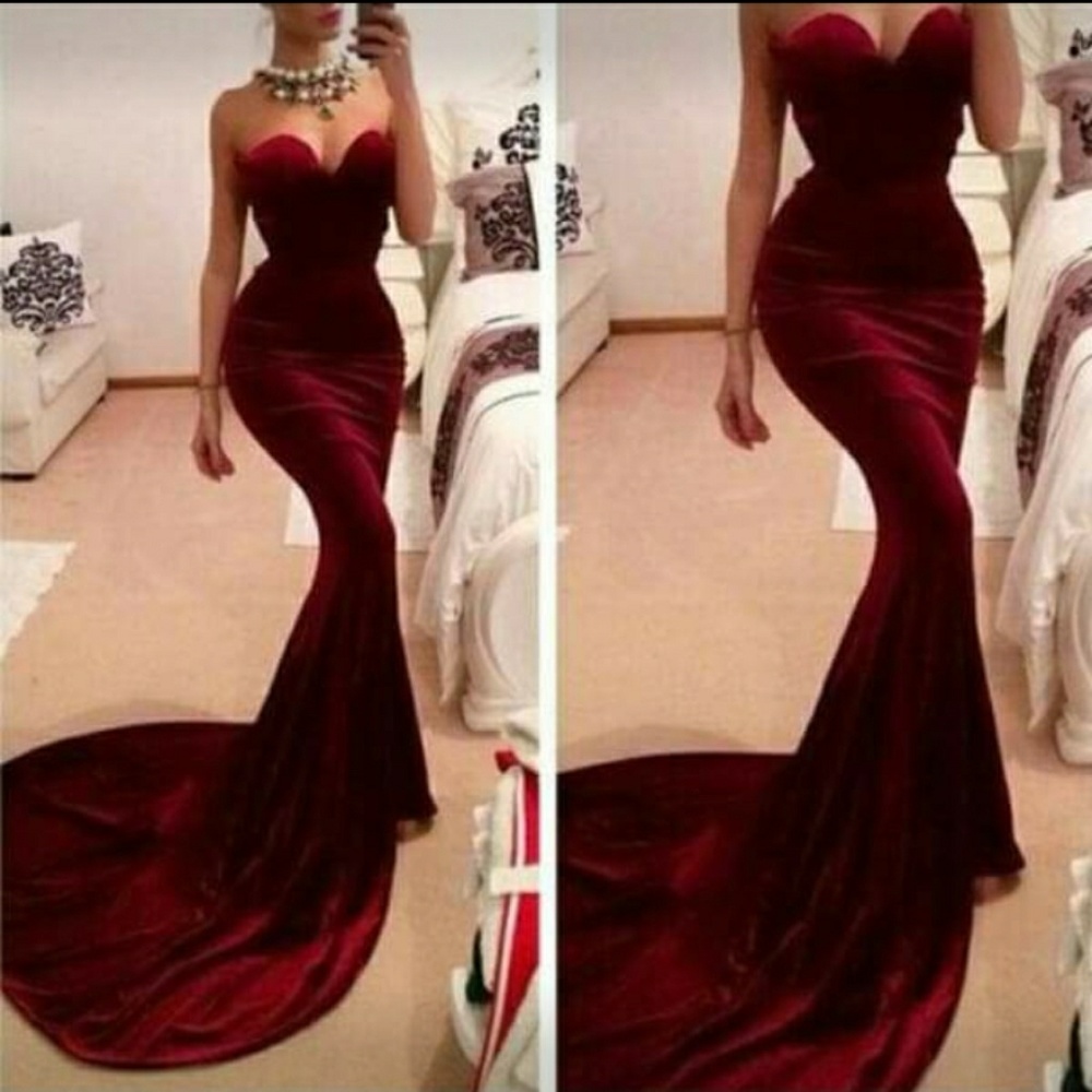 Wine Velvet Mermaid Dress Open From Leg